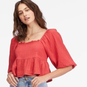 NWT BILLABONG Cross My Heart Puff Sleeve Crop Top, size Large/12